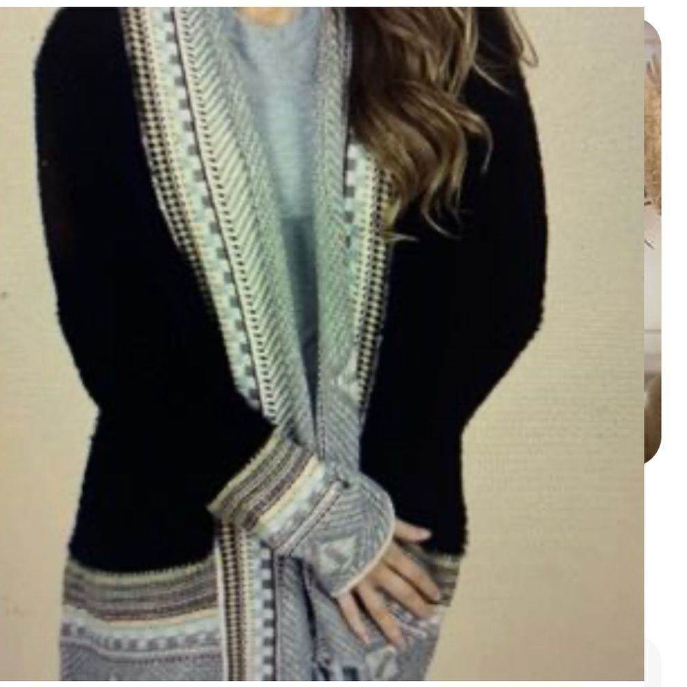 Fashion Sweater Women’s Boho Long Cardigan Open From Knit Black Sz L NWT